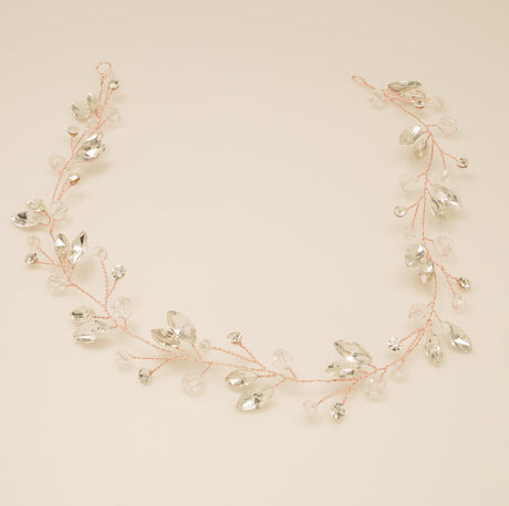 Tessa Long Crystal Hair Vine in Rose Gold