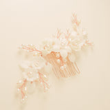 Ella Floral Ceramic Ivory Pearl Wedding Hair Comb / Rose Gold