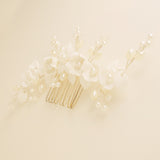 Ella Floral Ceramic Ivory Pearl Wedding Hair Comb / Silver