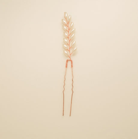 Pampas Style Pearl Sprigs Wedding Hair Pins / Rose Gold