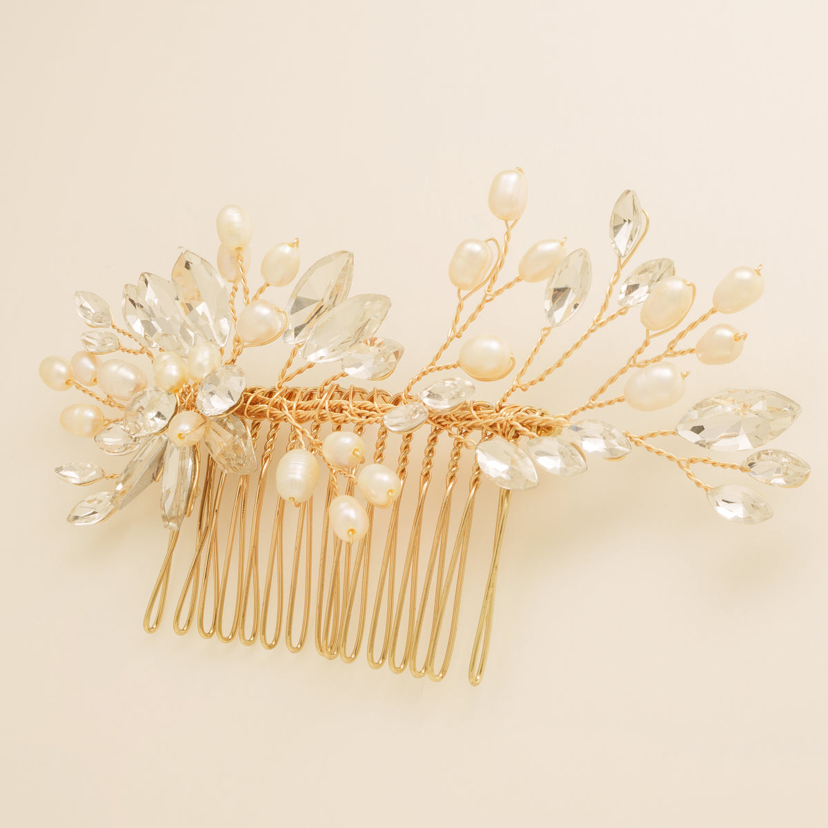 Sara Pearl and Crystal Wedding Hair Comb / Gold