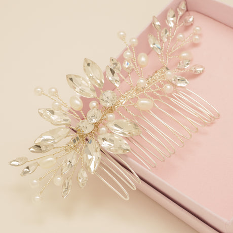 Sara Pearl and Crystal Wedding Hair Comb / Silver