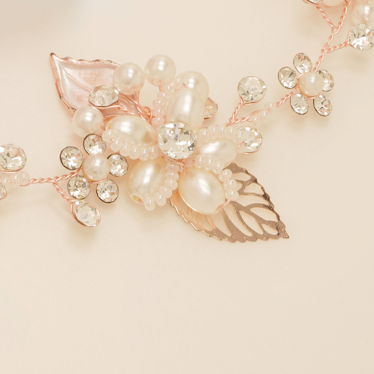 Vintage Leaves Pearls and Crystals Bridal Hair Vine / Rose Gold