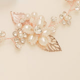 Vintage Leaves Pearls and Crystals Bridal Hair Vine / Rose Gold