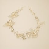 Vintage Leaves Pearls and Crystals Bridal Hair Vine / Silver