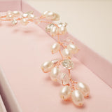 Tasha Short Pearl and Crystal Hair Vine in Rose Gold