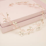 Tessa Long Crystal Hair Vine in Rose Gold