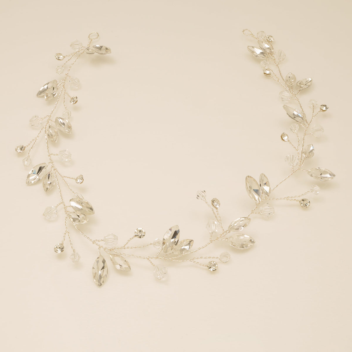 Tessa Long Crystal Hair Vine in Silver