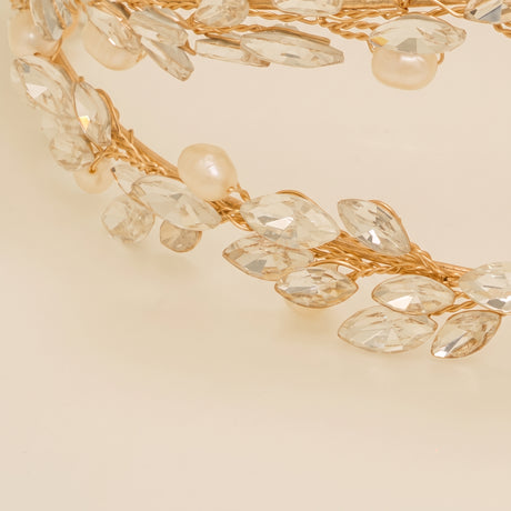 Ava Pearl and Crystal Bridal Headband / Gold