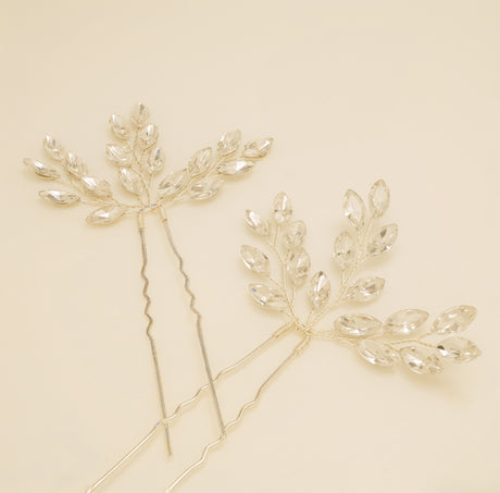 Elinor Crystal Spray Wedding Hair Pins / Silver