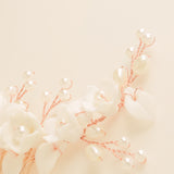 Ella Floral Ceramic Ivory Pearl Wedding Hair Comb / Rose Gold