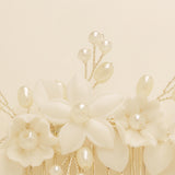 Ella Floral Ceramic Ivory Pearl Wedding Hair Comb / Silver