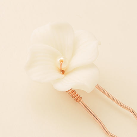 Fleur Ceramic Flower Pearl Wedding Hair Pins / Rose Gold