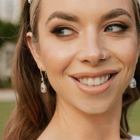 Jessica Crystal Drop Wedding Earrings in Silver photo 3