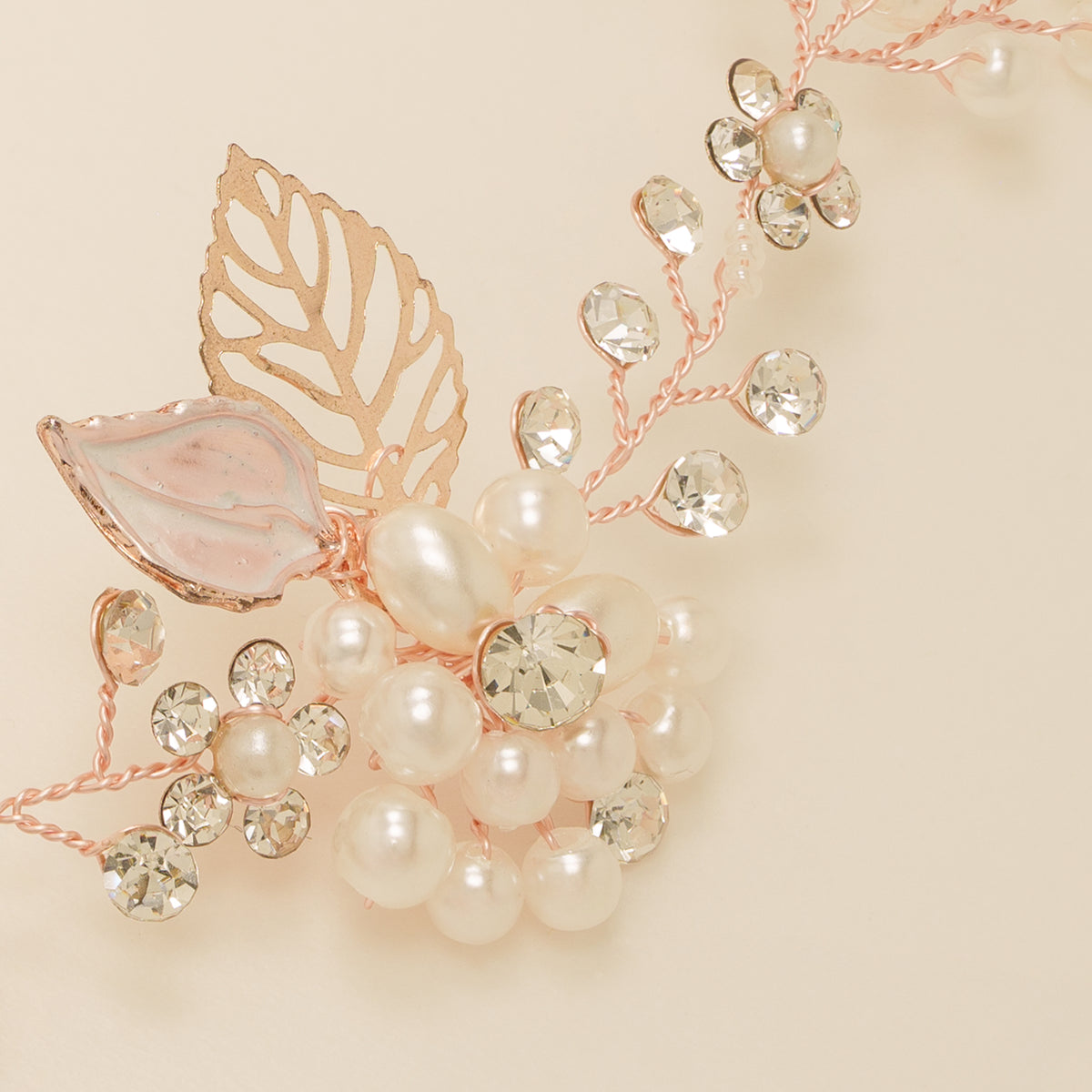 Vintage Leaves Pearls and Crystals Bridal Hair Vine / Rose Gold