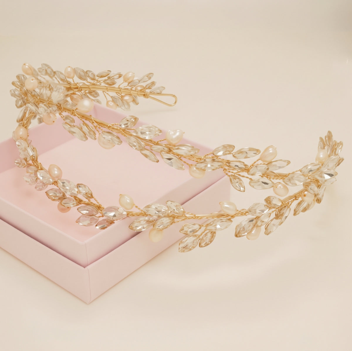 Ava Pearl and Crystal Bridal Headband / Gold