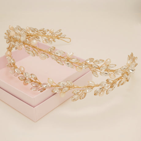 Ava Pearl and Crystal Bridal Headband / Gold