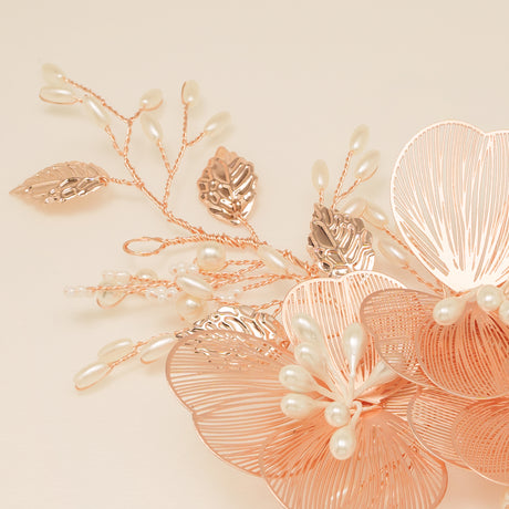 Camilla Flower Pearl Wedding Hair Vine / Rose Gold