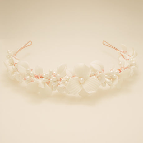 Poppy Romantic Ceramic Bridal Headband Crown / Rose Gold
