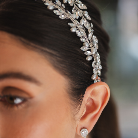 Ava Pearl and Crystal Bridal Headband in Silver photo 6