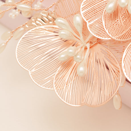 Camilla Flower Pearl Wedding Hair Vine / Rose Gold