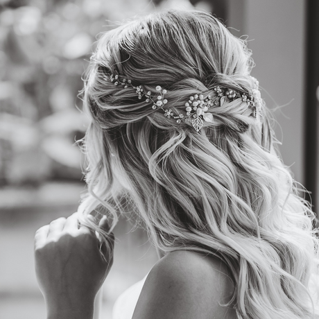 Vintage Leaves Pearls and Crystals Bridal Hair Vine / Silver