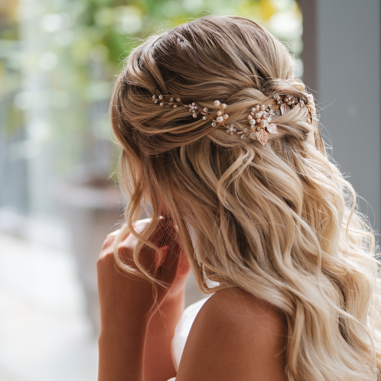 Vintage Leaves Pearls and Crystals Bridal Hair Vine / Gold