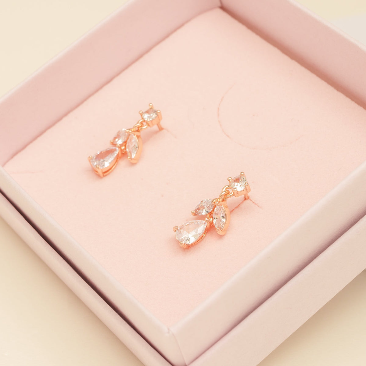 Belle Crystal Wedding Earrings / Rose Gold