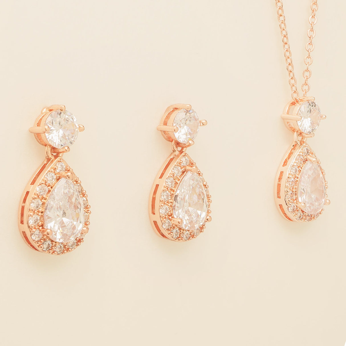 Club Classic Crystal Wedding Jewellery Set in Rose Gold
