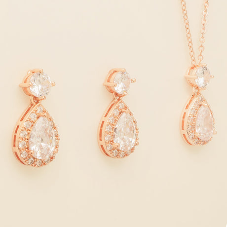 Club Classic Crystal Wedding Jewellery Set in Rose Gold