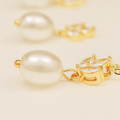 Coco Pearl and Crystal Drop Earrings / Gold