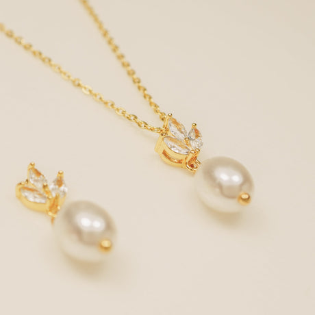 Coco Pearl and Crystal Drop Jewellery Set / Gold