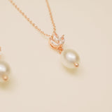 Coco Pearl and Crystal Drop Necklace / Rose Gold
