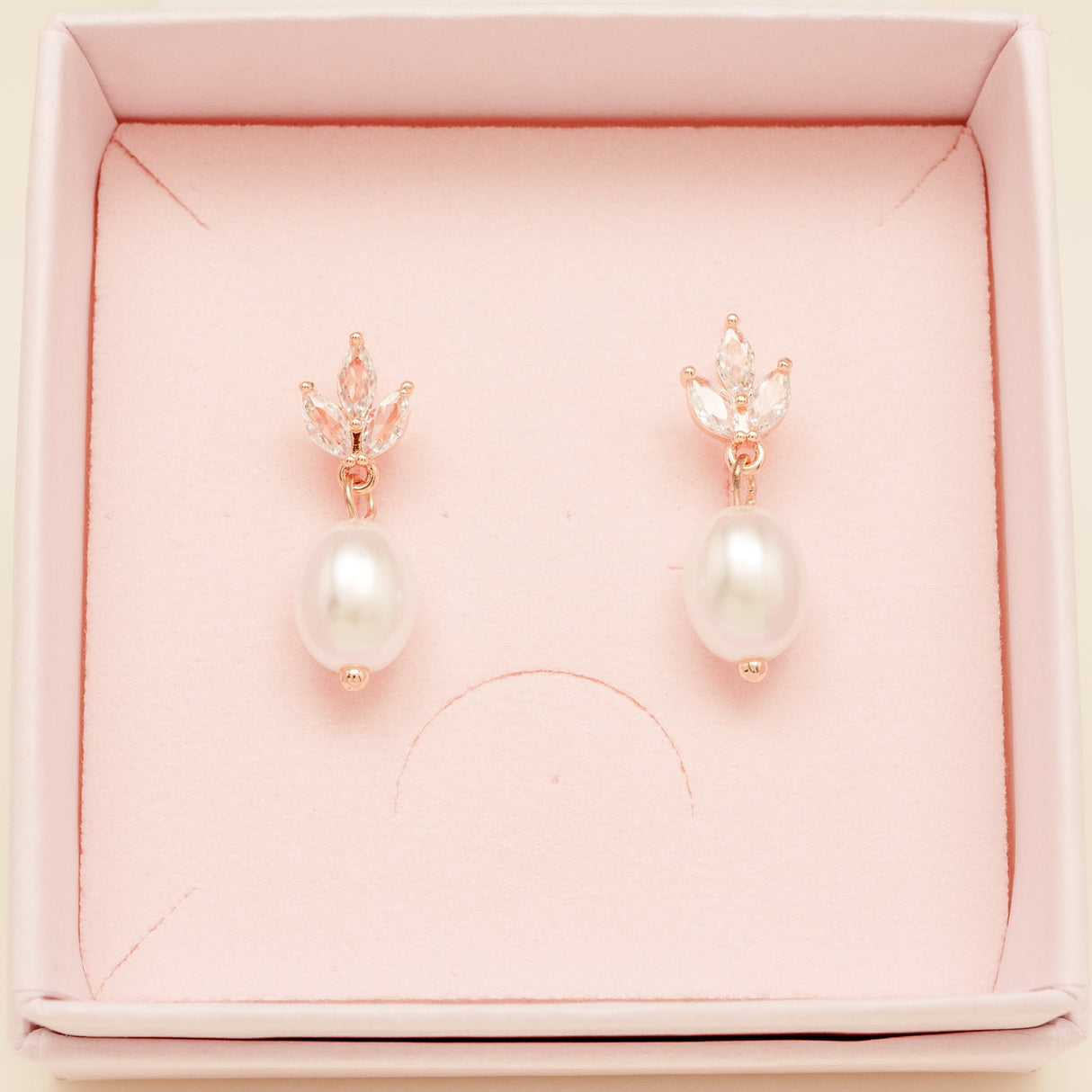 Coco Pearl and Crystal Drop Earrings / Rose Gold