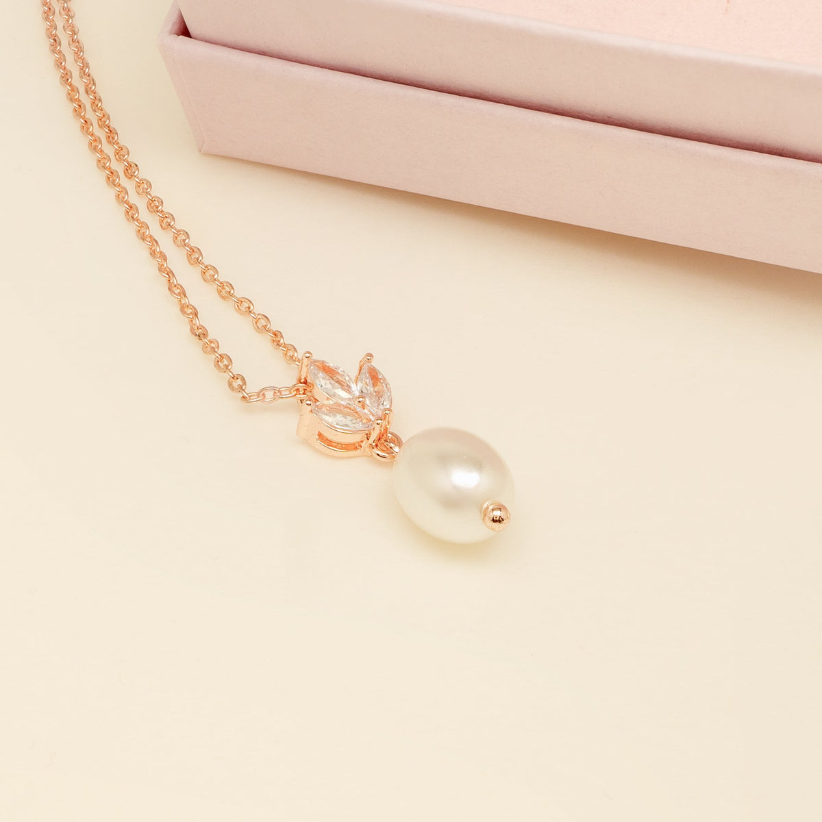 Coco Pearl and Crystal Drop Necklace / Rose Gold