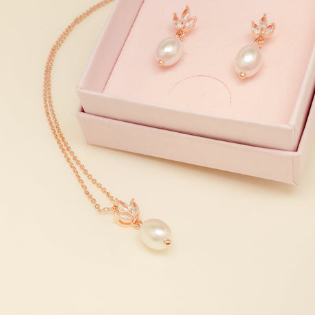 Coco Pearl and Crystal Drop Jewellery Set / Rose Gold