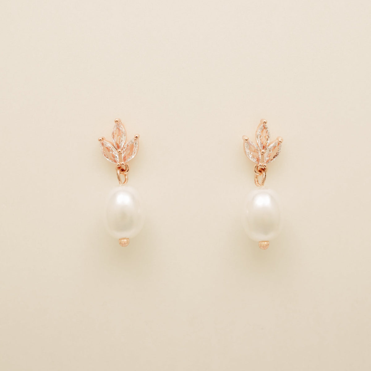 Coco Pearl and Crystal Drop Earrings / Rose Gold