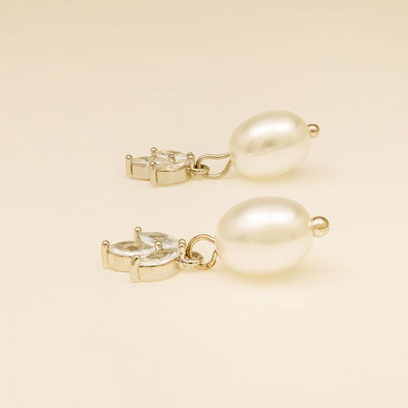 Coco Pearl and Crystal Drop Earrings / Silver