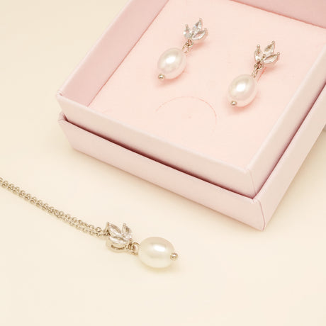 Coco Pearl and Crystal Drop Earrings / Silver