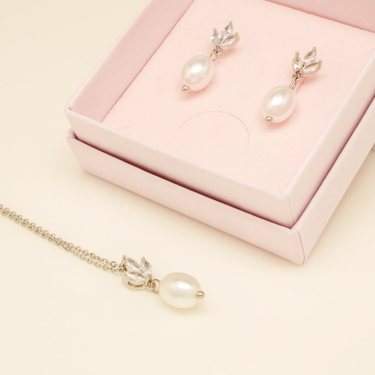 Coco Pearl and Crystal Drop Jewellery Set / Silver