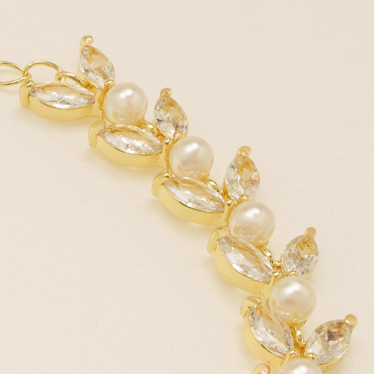 Cressida Pearl and Crystal Leaf Wedding Bracelet / Gold