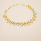 Cressida Pearl and Crystal Leaf Wedding Bracelet / Gold