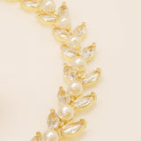 Cressida Pearl and Crystal Leaf Wedding Bracelet / Gold