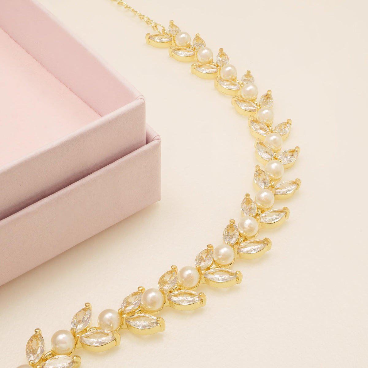 Cressida Pearl and Crystal Leaf Wedding Bracelet / Gold