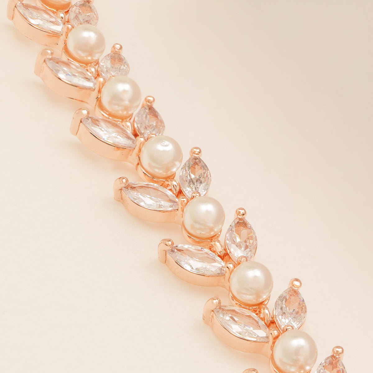 Cressida Pearl and Crystal Leaf Wedding Bracelet / Rose Gold