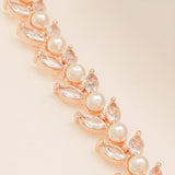 Cressida Pearl and Crystal Leaf Wedding Bracelet / Rose Gold