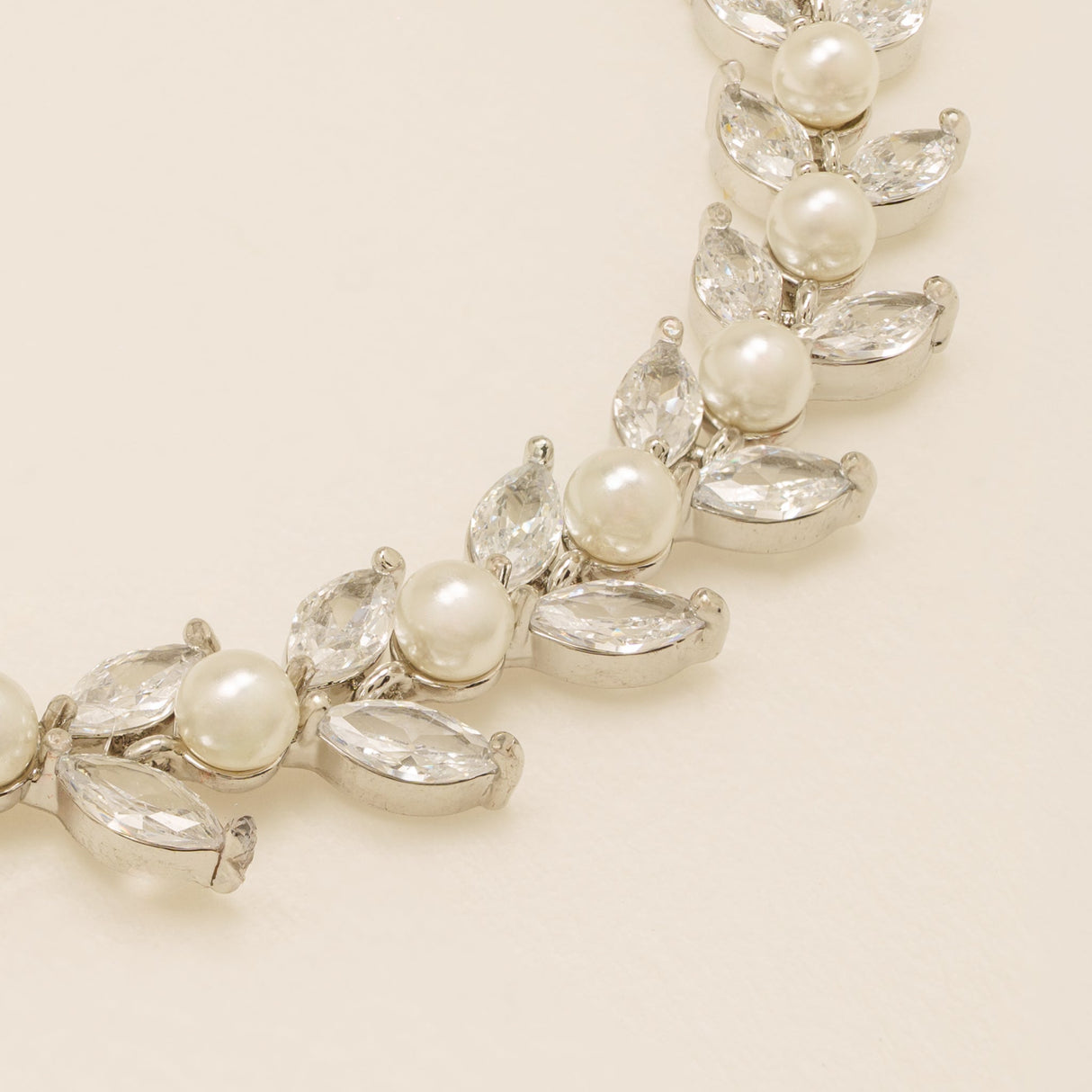 Cressida Pearl and Crystal Leaf Wedding Bracelet / Silver