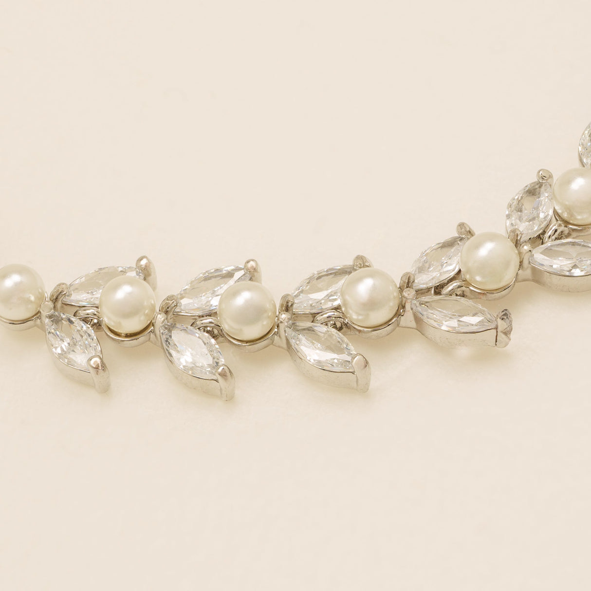 Cressida Pearl and Crystal Leaf Wedding Bracelet / Silver