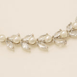 Cressida Pearl and Crystal Leaf Wedding Bracelet / Silver