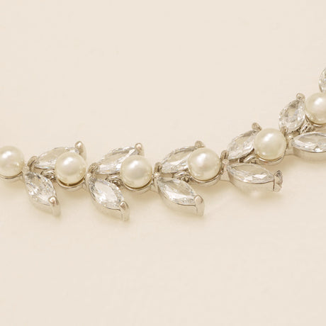 Cressida Pearl and Crystal Leaf Wedding Bracelet / Silver